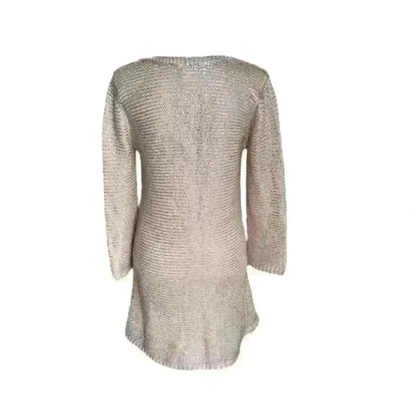BCBG Max Azria Muiccia Foil Light Brown Gold Cable Knit V-Neck Sweater Dress M - Picture 3 of 5